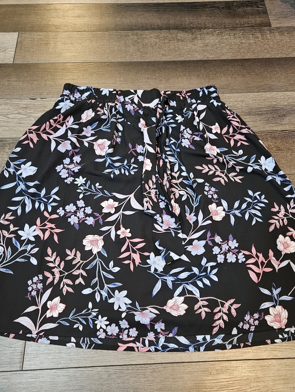 Elle Tie Waist Floral Black Skirt